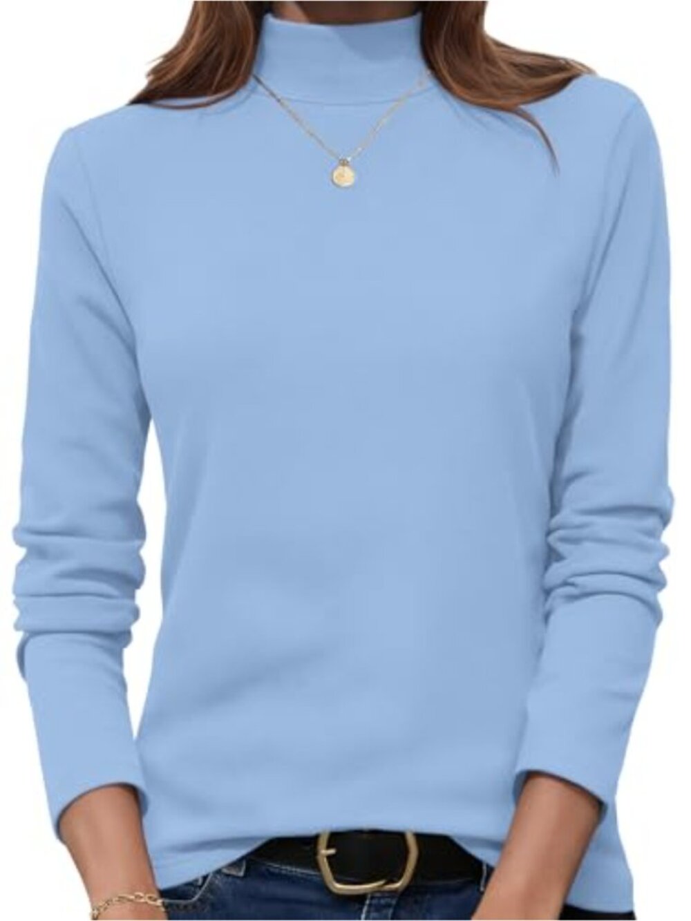 Womens Mock Neck Turtleneck Long Sleeve Basic Layer Tee Shirt Regular Fit